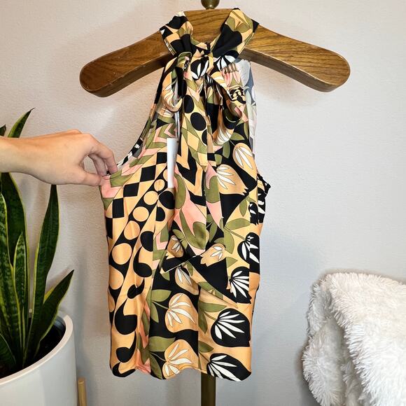 Flora Bea NYC Designer Tyla Top Giddy Up 100% Silk Halter Abstract Top Size M - Picture 6 of 8
